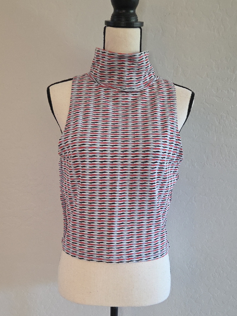 Free People Sleeveless Turtleneck Crop Top in Red, White & Black Size Large NWOT